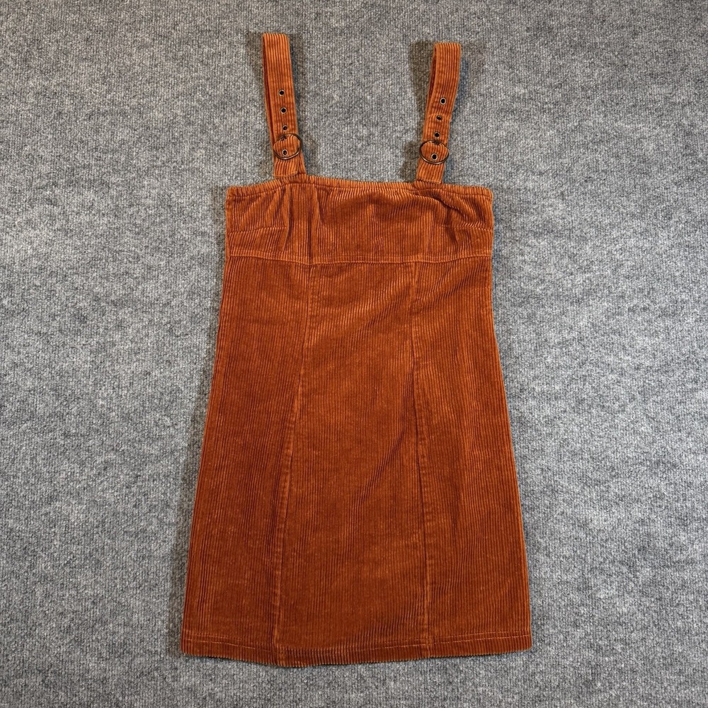 Forever 21 Womens S‎ Mini Dress Orange Overall Corduroy Y2K